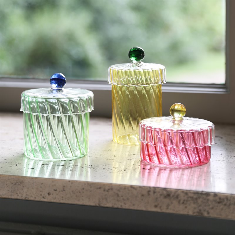 Klevering - Jarre ou boîte spirale jaune en verre