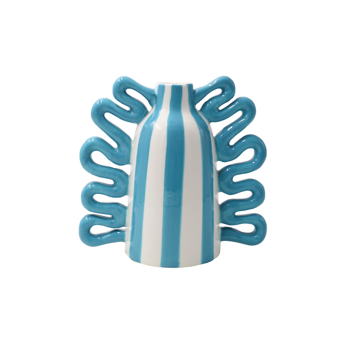Que Rico - Vase en céramique Nicolas à rayures bleu et blanc