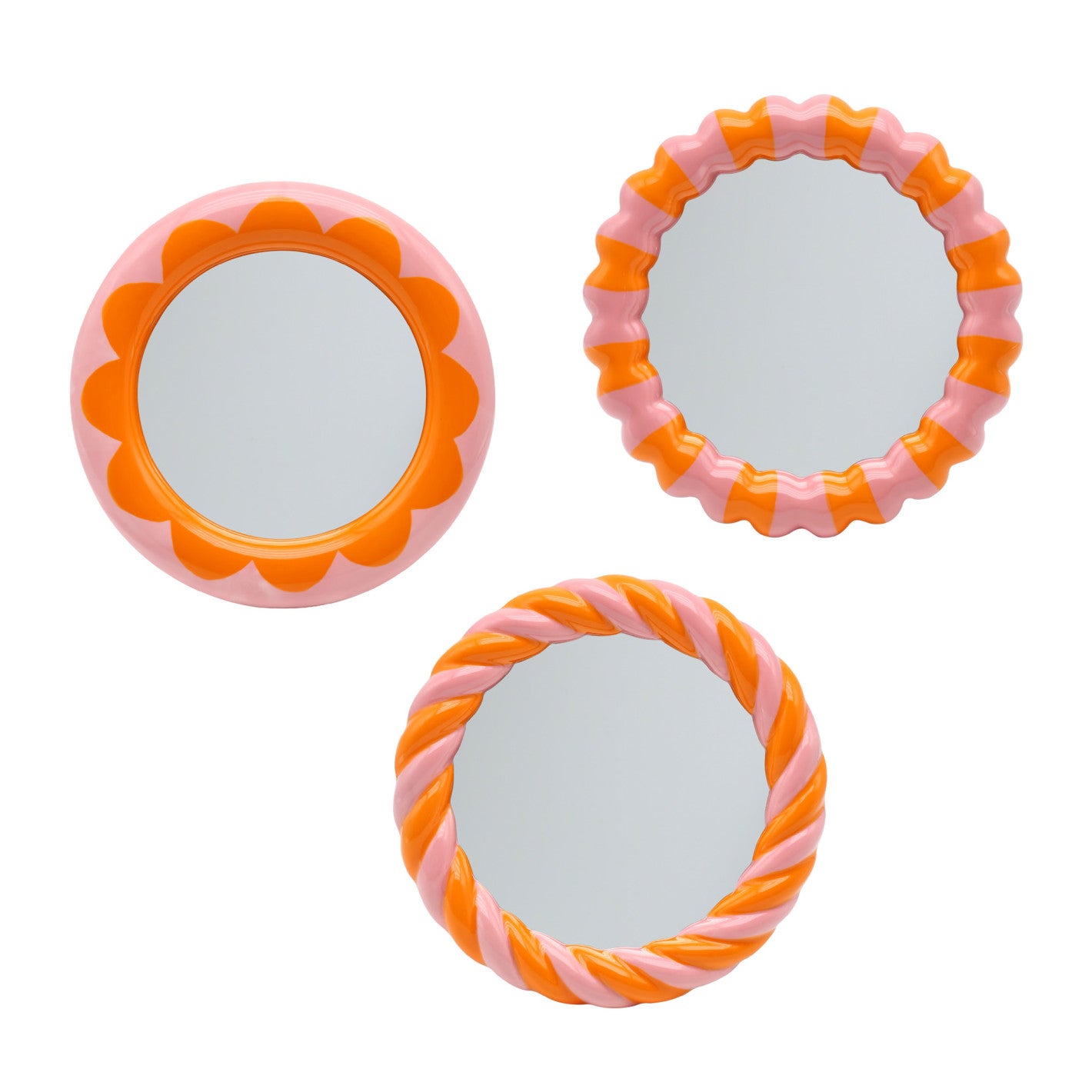 Que Rico - Miroir à poser Lorena à rayures torsadées guimauve orange et rose