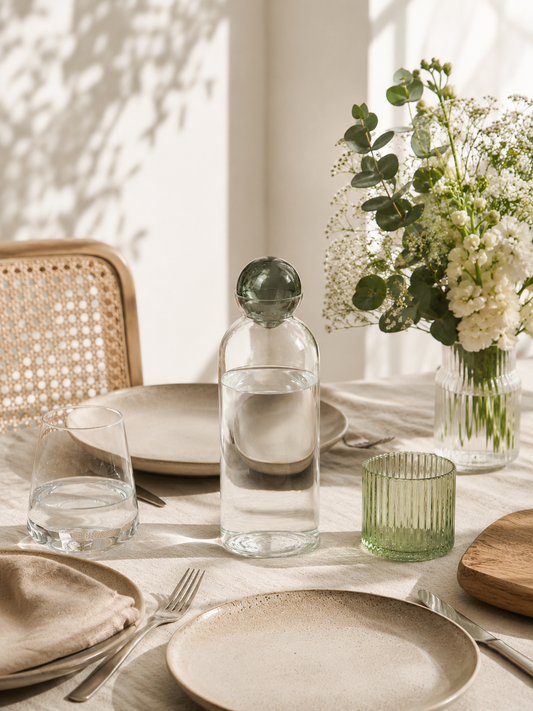Ferm Living - Carafe plate transparente en verre soufflé à la bouche