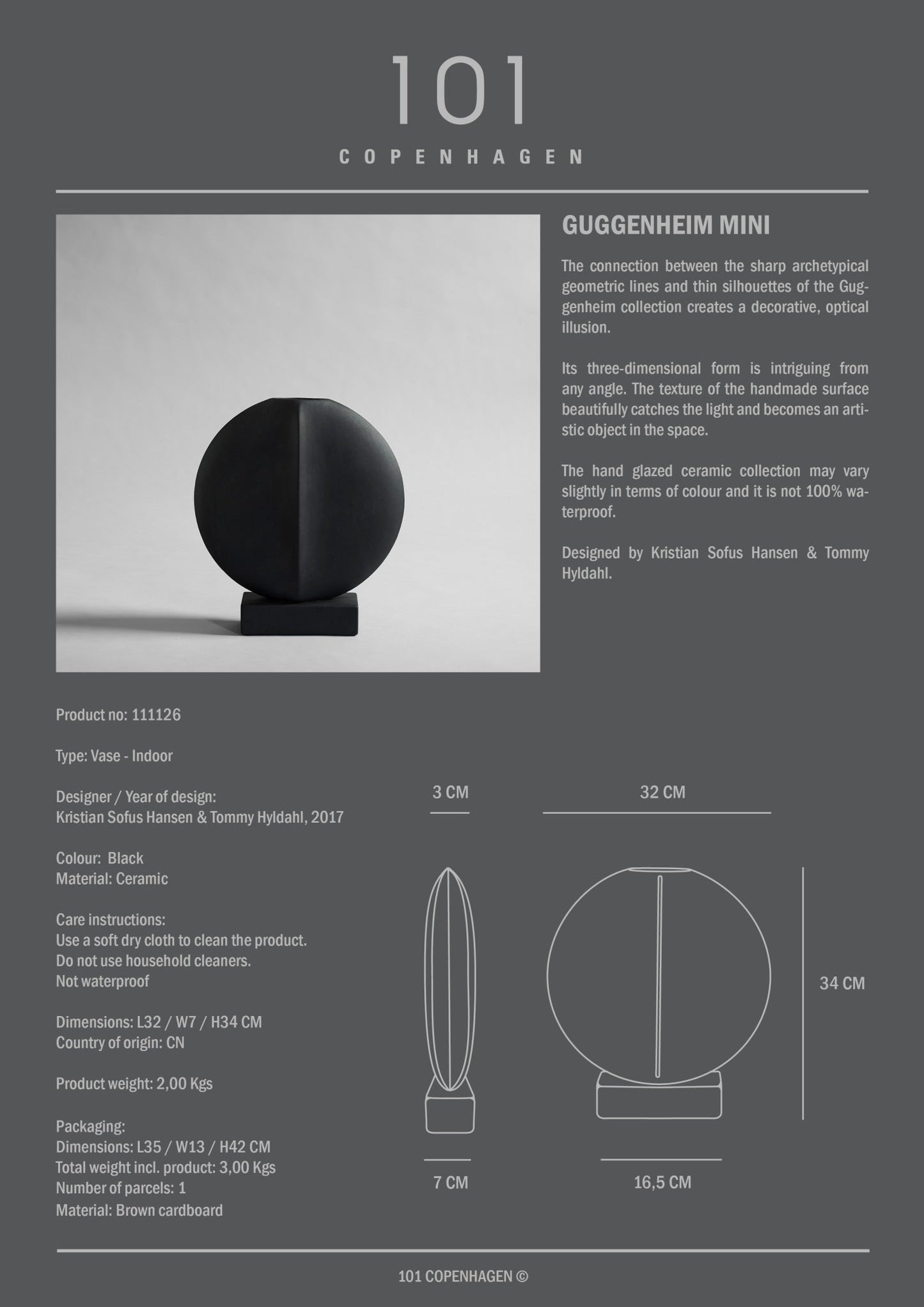 101 Copenhagen - Vase Guggenheim, Mini - Noir