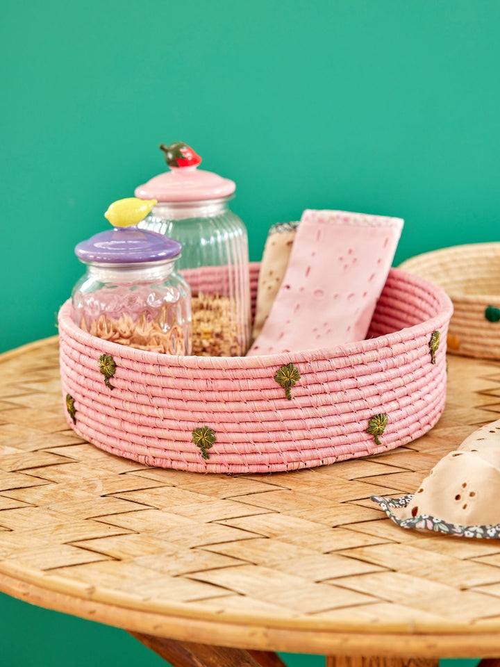 Rice - Grand Panier Rond Raphia - Rose