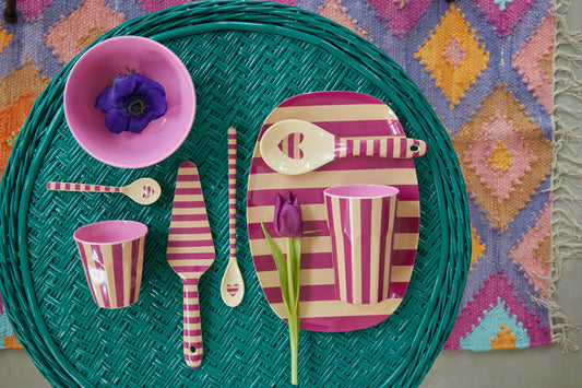 Rice - Grande assiette rectangulaire - Prune à rayures