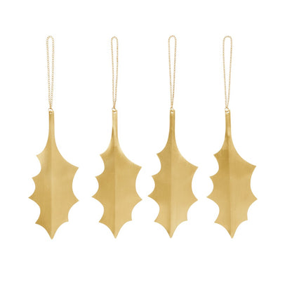 Ferm Living - Ornements en laiton en forme de feuilles de houx - Lot de 4
