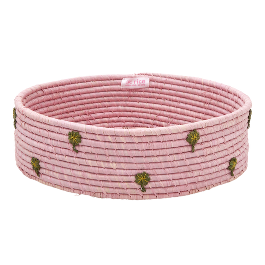 Rice - Grand Panier Rond Raphia - Rose