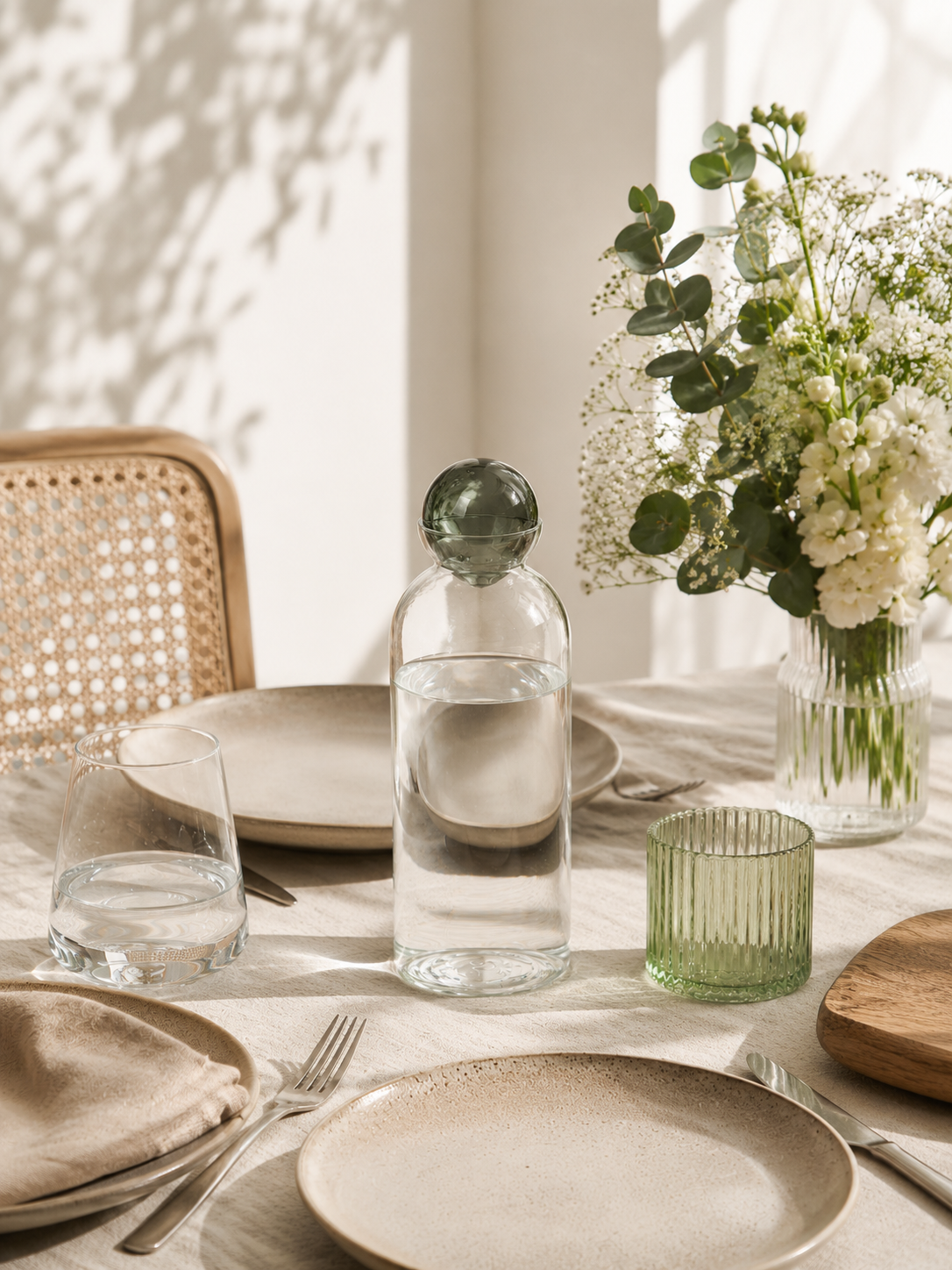 Ferm Living - Carafe plate transparente en verre soufflé à la bouche