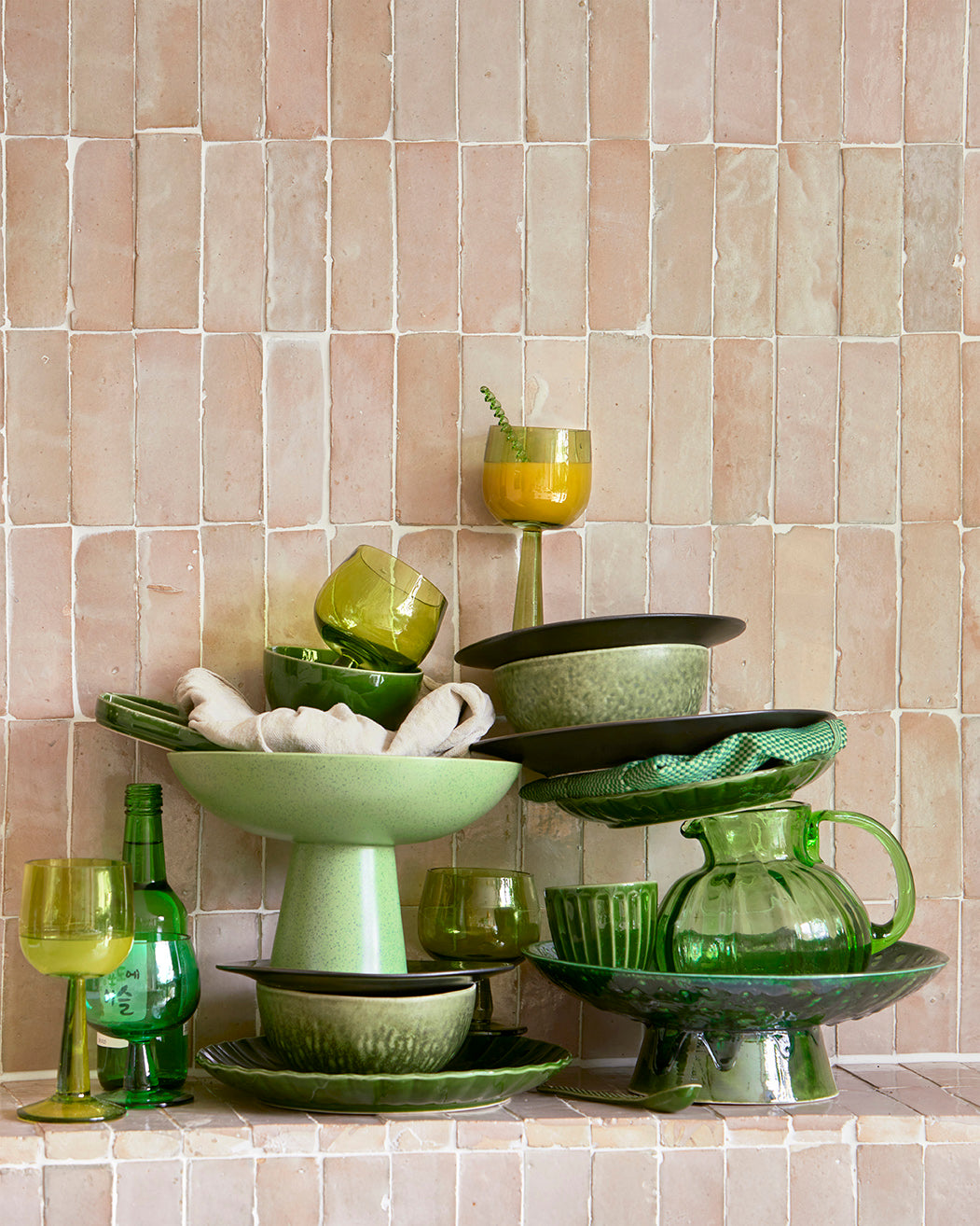 HK Living - ﻿Les émeraudes : cuillères en céramique texturées, vertes (ensemble de 4)