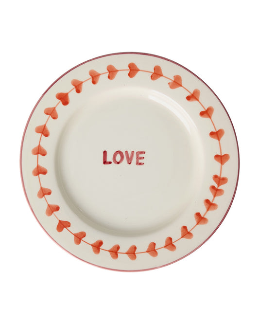 Rice - Assiette plate en céramique - Blanc cassé - Motif LOVE peint à la main