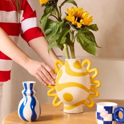 Que Rico - Vase en céramique Isabel jaune et blanc