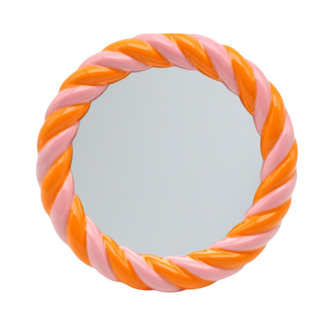 Que Rico - Miroir à poser Lorena à rayures torsadées guimauve orange et rose